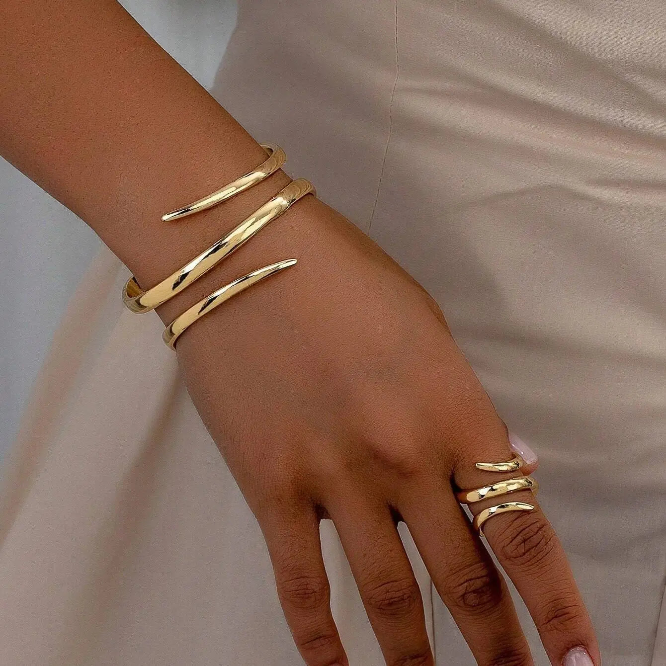 Aurelle Geometric Bracelet & Ring Set